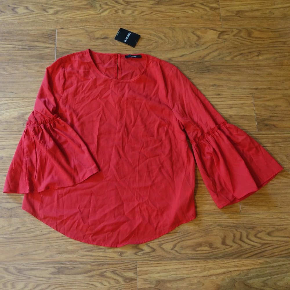Forever 21 Red Ruffle Bell Sleeve Boho Blouse